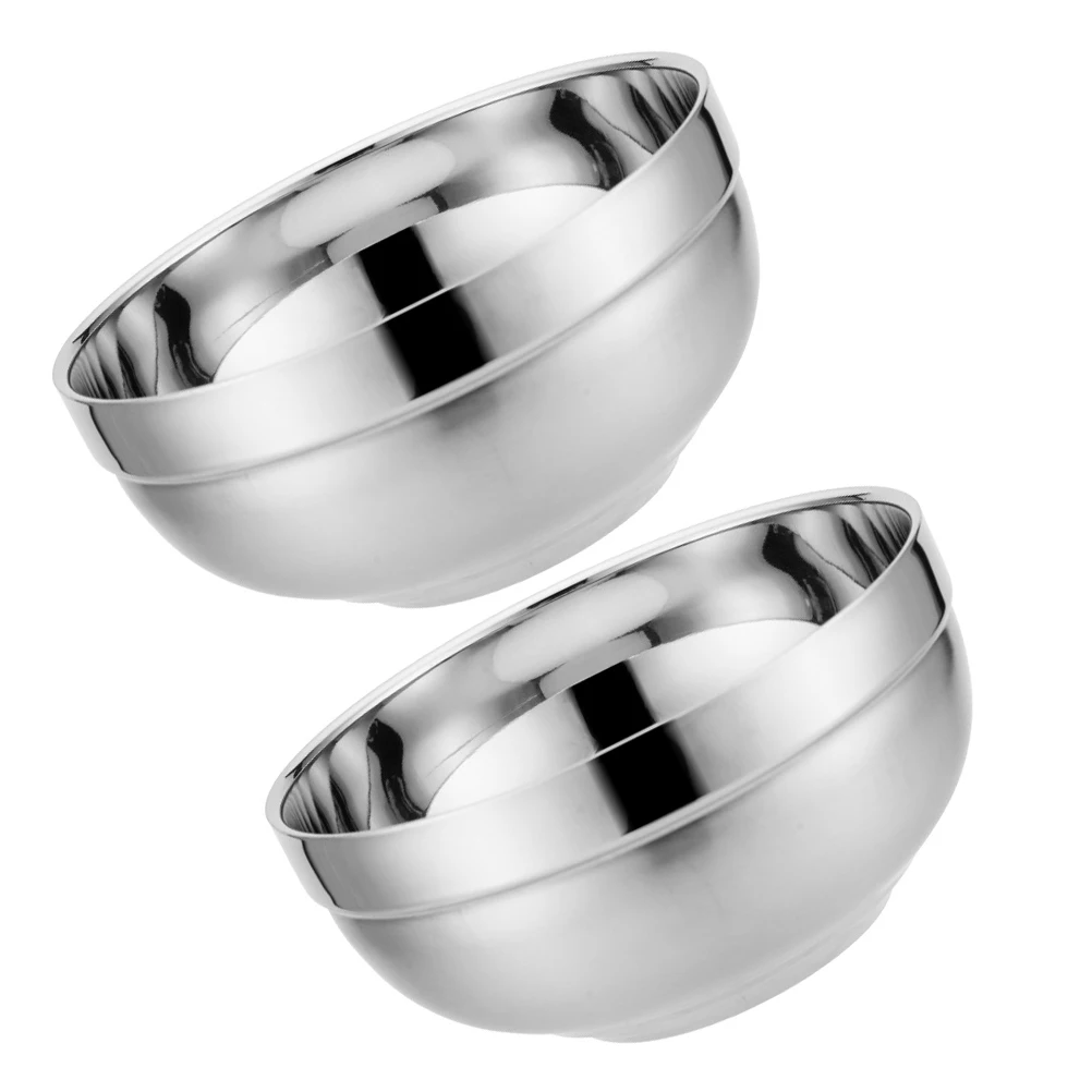 

2 Pcs Insulated Bowl Kitchen Instant Noodle Salad Korean Ice Cream Double Wall Bowls Stainless Steel Bibimbap