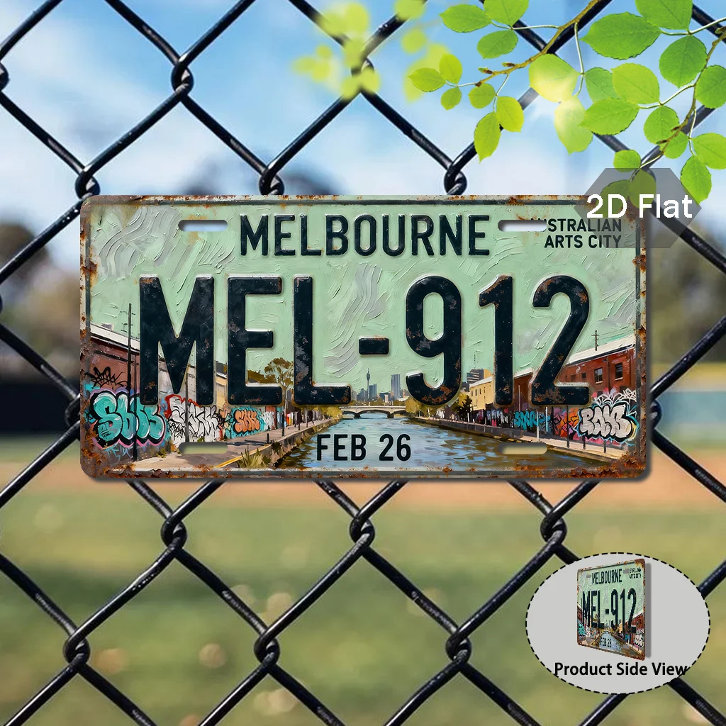 2D Flat - [2D Flat] 1pc Retro Melbourne Art City Travel Sign | 2D Flat Aluminum License Plate, 11.8