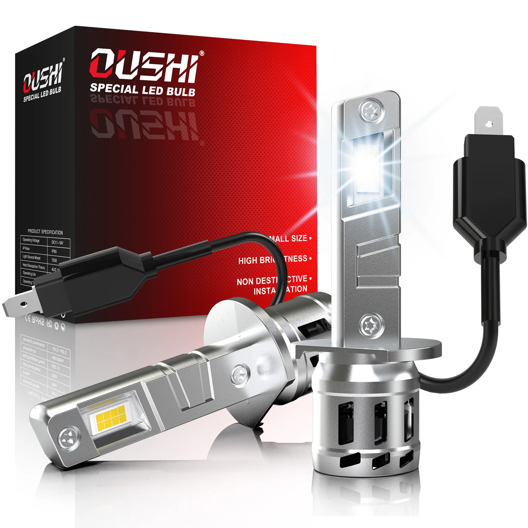 2 Stück OUSHI Super Bright H1 LED-Scheinwerferlampen für Auto-Front- und Nebelscheinwerfer – Hochleistungsweiß, 2025, neuestes Modell, Aluminiumsockel