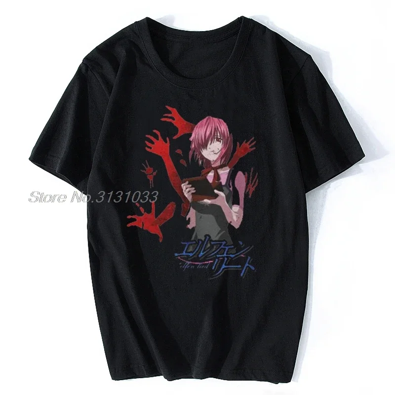 Men's T-Shirt Elfen Lied Mirai Nikki Cotton Fabric Tee Short Sleeve Gasai Yuno Anime Manga Future Dairy Comic Yandere T Shirt