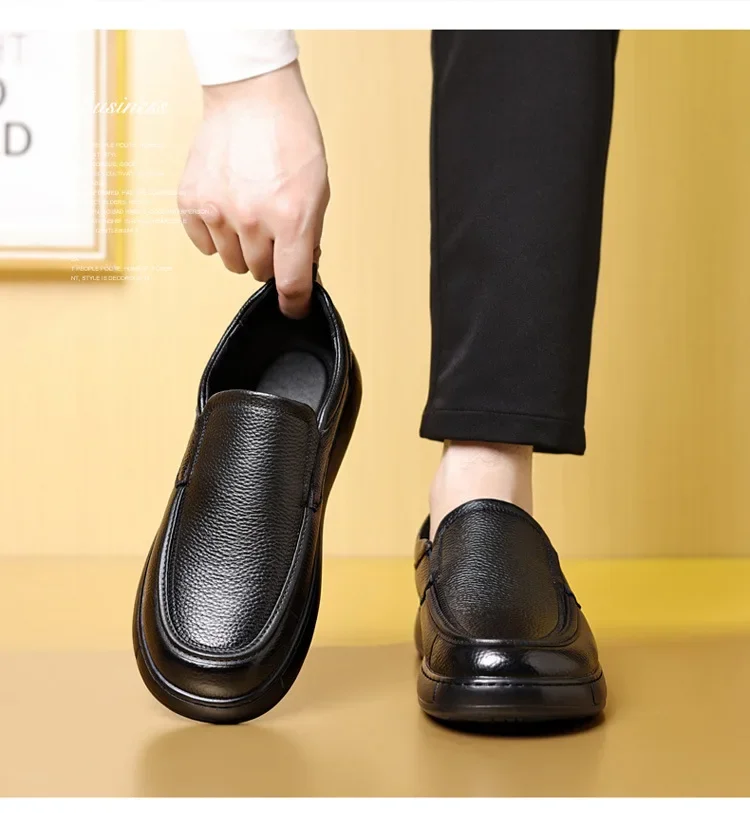 Summer Autumn Men Leather Loafers Slip‑on Casual   Soft  Sole Hallow Shoes Male Black Business Office Daily Wear Flat Shoes Man