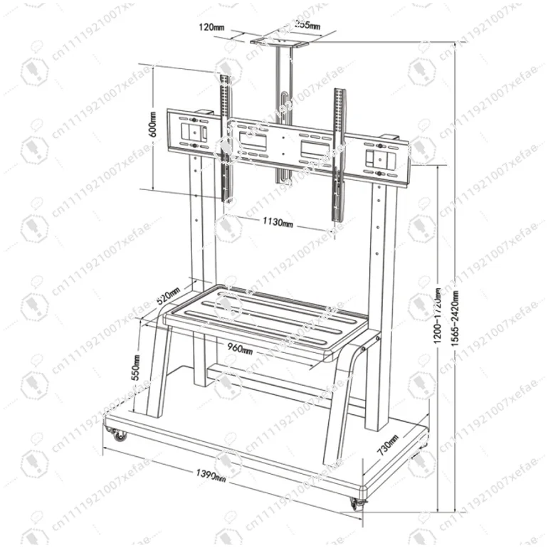 Lifting on-duty TV cart Movable TV bracket Height adjustable floor bracket Large load Wheeled TV cart Household bracket