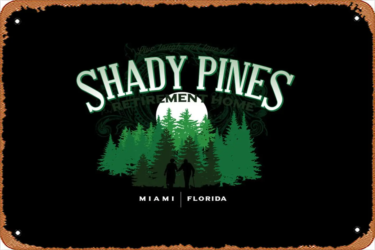 Zuhhgii Retro Tin Sign Shady Pines Retirement Home Vintage Funny Novelty Metal Signs Man Cave Humorous Signs Movies Music Bar Ar