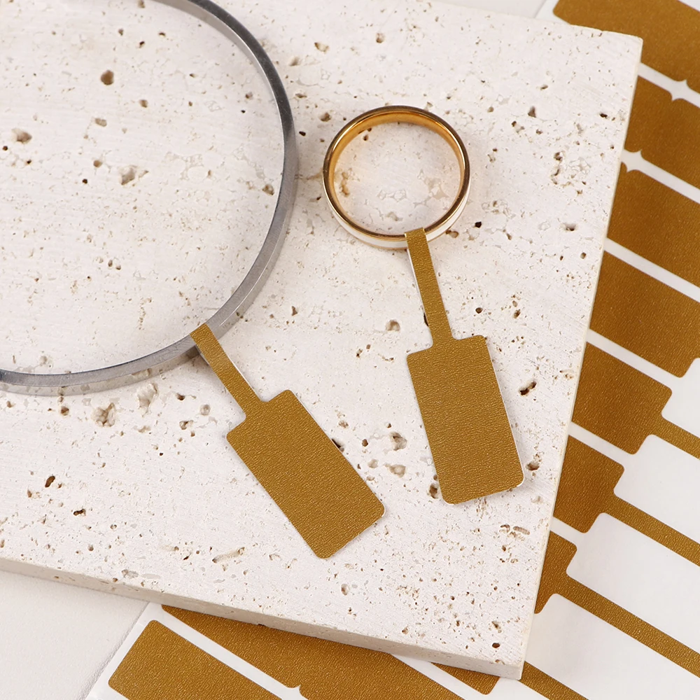 100/200 Stück rechteckige leere Schmuck-Preisschild, selbstklebende Reparaturetiketten, Langhantel-Aufkleber, Karte, Ohrring, Halskette, Display-Verpackung – Detail 4