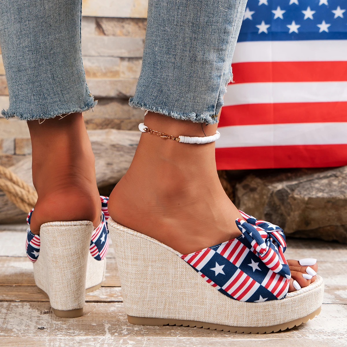 Lazysea Super Hoge Hakken Vrouwen Slippers Amerikaanse Vlag Hoogte Toenemende Dia 'S Vrouwen Zomer Schoenen Nieuwe Platform Sandalen Maat 43