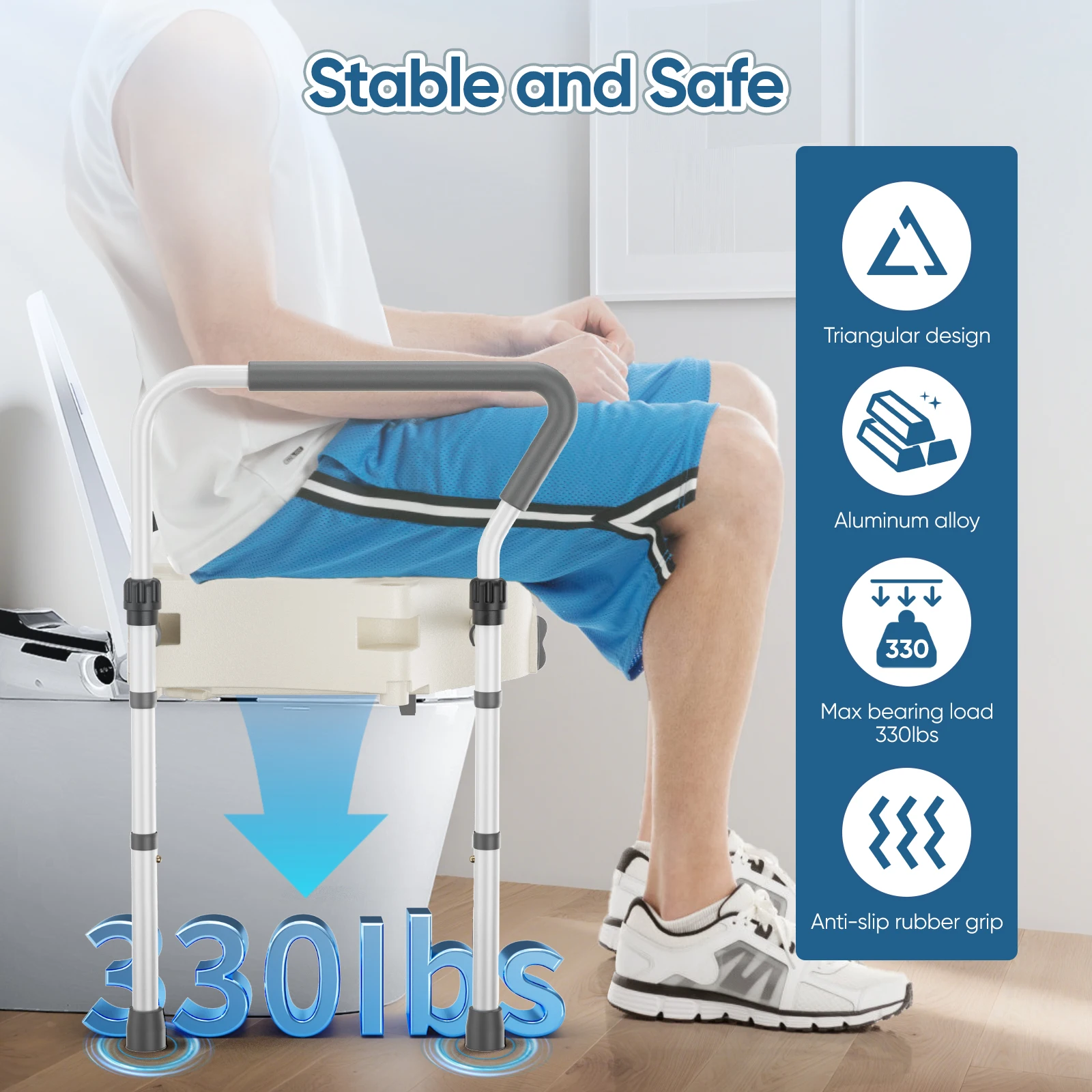 

Raised Toilet Seat 30LBS/150kg Width and Height Adjustable Raised Toilet Seat Raiser with Armrests for Elderly