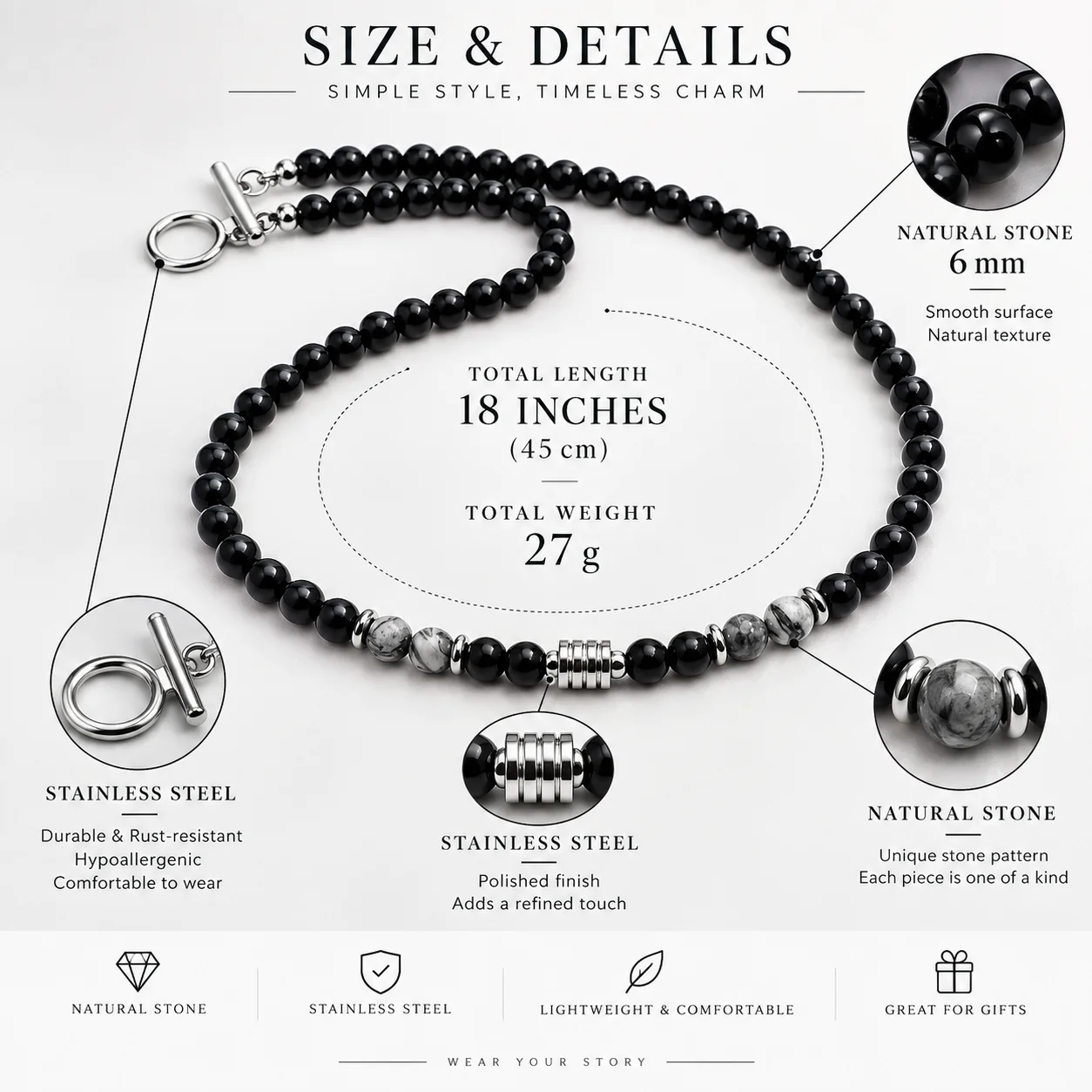 New Fashion Mens Necklace 6mm Obsidian Tiger Eyes Stone Collar 18 Inches Short Colar Hiphop Rock Jewelry Accessories Homme Gift