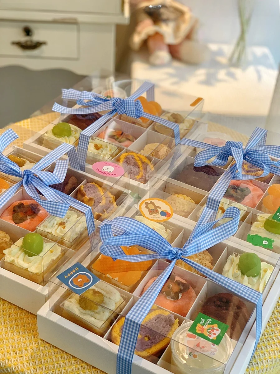 

White Mousse Cake Paaging Box Transparent Nine ids Picnic Box Dert ternoon Tea Sweet Cup High Quali Kitchen Cookin...