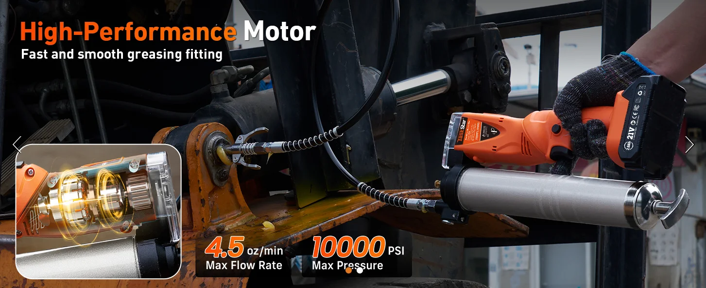TaskStar 10000PSI Kabelloser Elektrischer Fettpresser 39,4 Zoll Schlauch Automatischer 2-in-1 Fettpresser für Landwirtschaft Werkstatt Schwere Maschinenwartung – Detail 6
