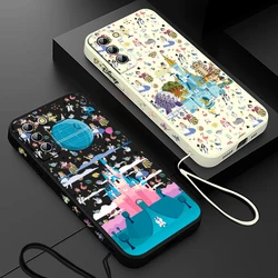 Disney Princess Castle Cartoon Phone Case For Samsung Galaxy S24 S23 S22 S21 S20 Pro FE Plus Ultra Liquid Left Rope Cover