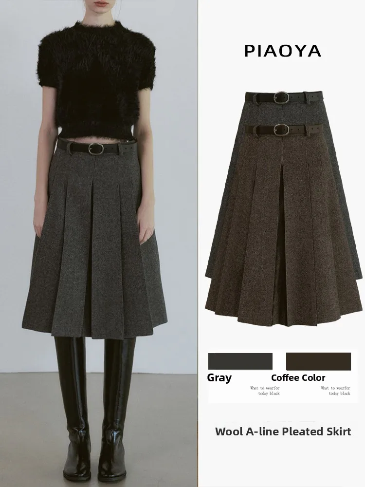High Waist Woolen Plaid  Skirt Women's Commute Style A-Line Skirt Slimming Mid-Length Skirt Korean Version