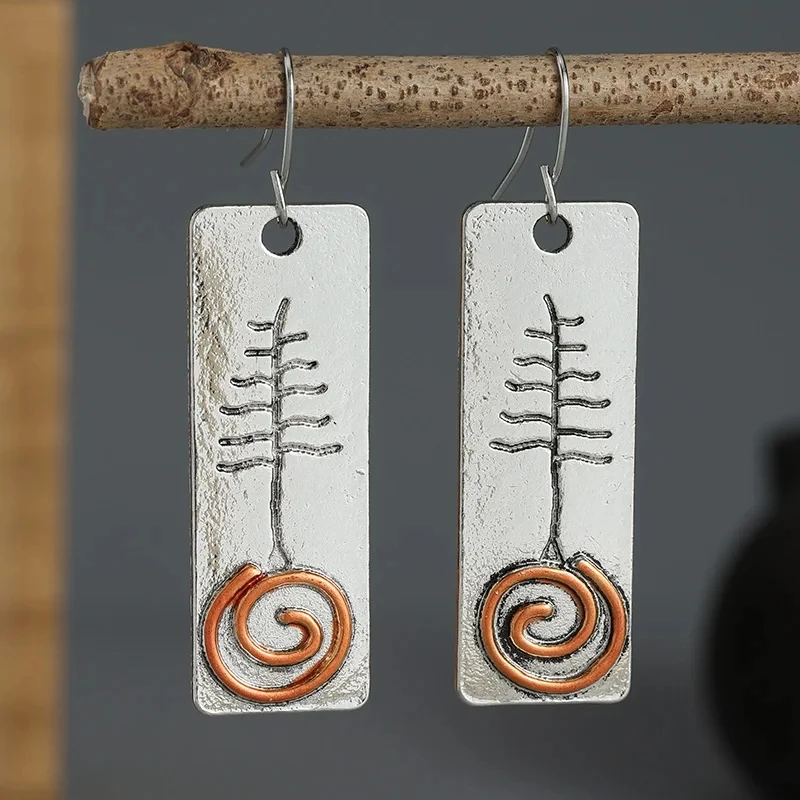 Vintage Boho Women Handmade Simple Square Tree Drop Silver Color Earrings Party Jewelry Gifts