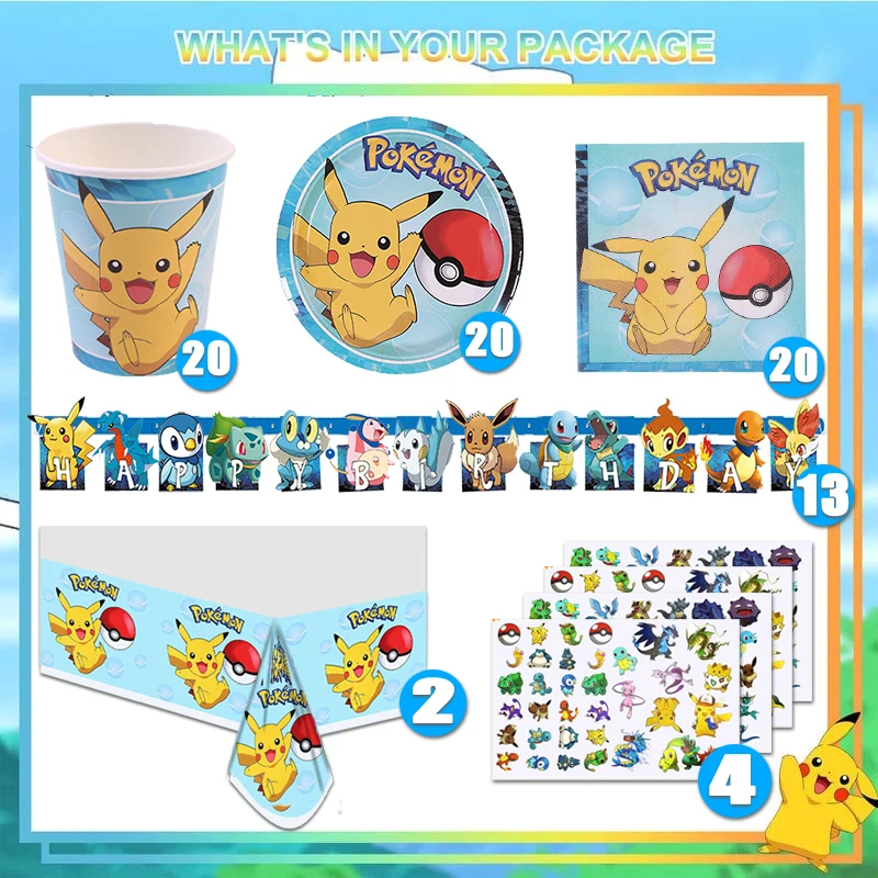 Pokemon Baby Shower forniture Pikachu decorazioni per feste di compleanno palloncini Foil stoviglie piatto tovagliolo sfondo forniture per feste