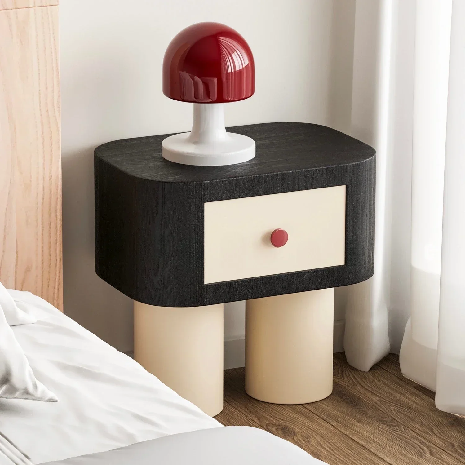 

Light Luxury Bedside Table Round Solid Wood Simple Modern Premium