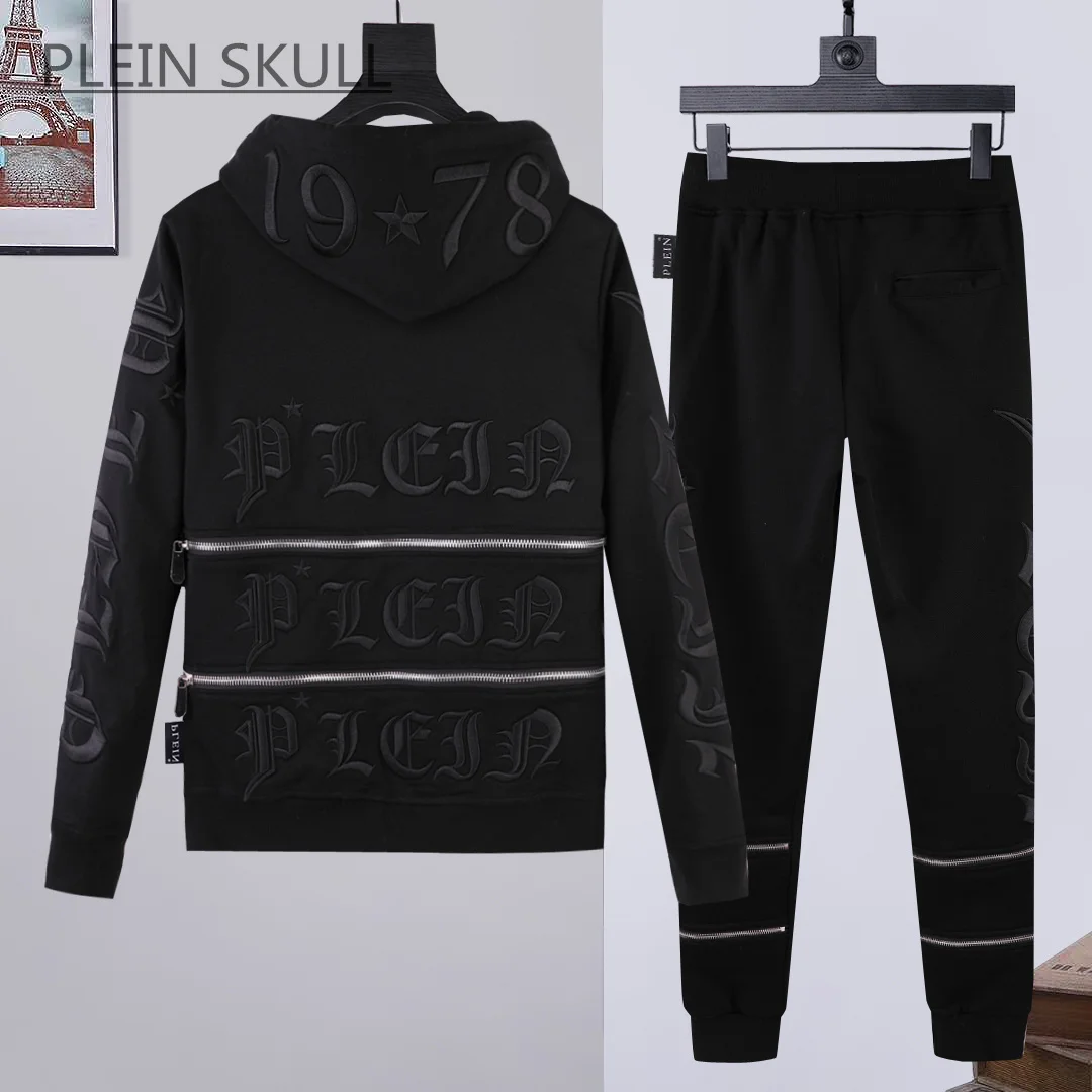 Plein Skull Spring Autumn Versatile Round Neck Hooded Suit Men\'s Y2K Coat Daily Casual Coat Pants Luxury Brand Suit M-XXXL