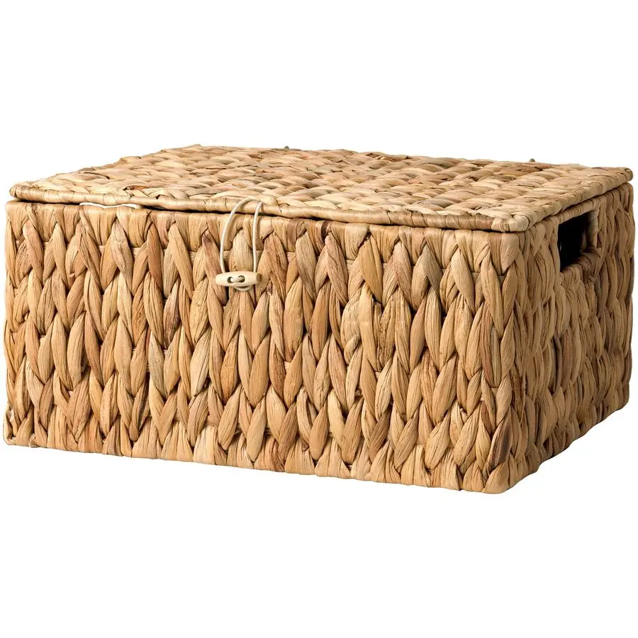 

Large Water Hyacinth Baskets for Organizing, Wicker Basket with Lid for Shelves, Storage Basket with Lid and Builtin Handles, 1