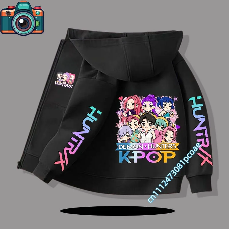 Winter and autumn zipper-style coat children's hooded sweatshirt boys' sports shirt girls' casual top A-Z letter cartoon print
