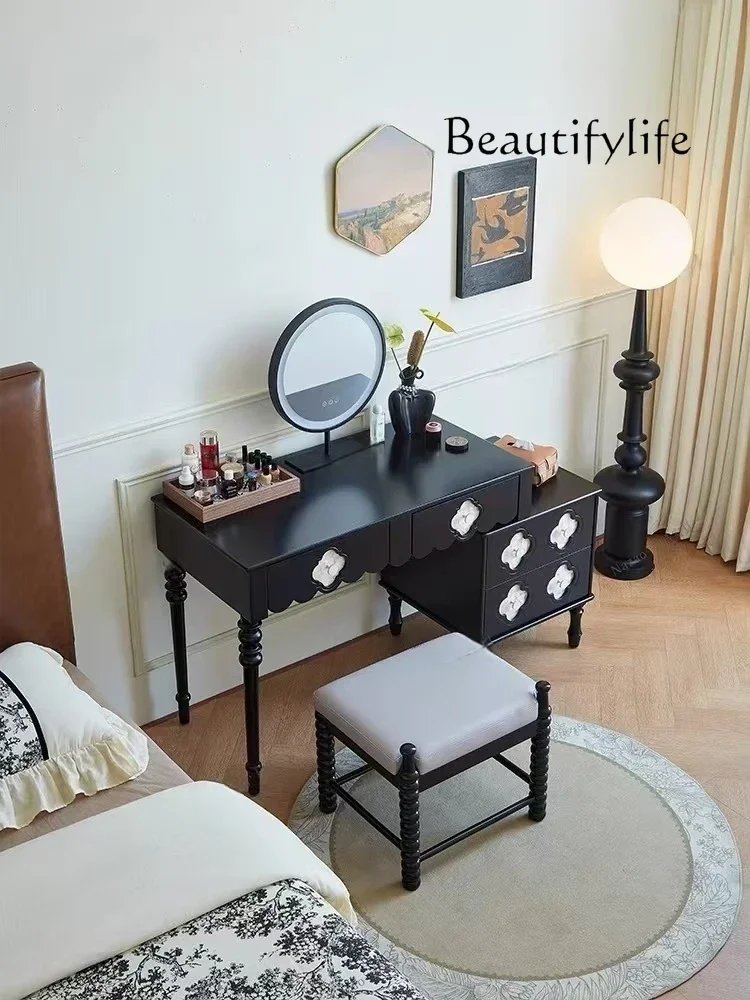 French retro black dresser chest integrated bedroom small apartment simple modern telescopic light luxury high-end