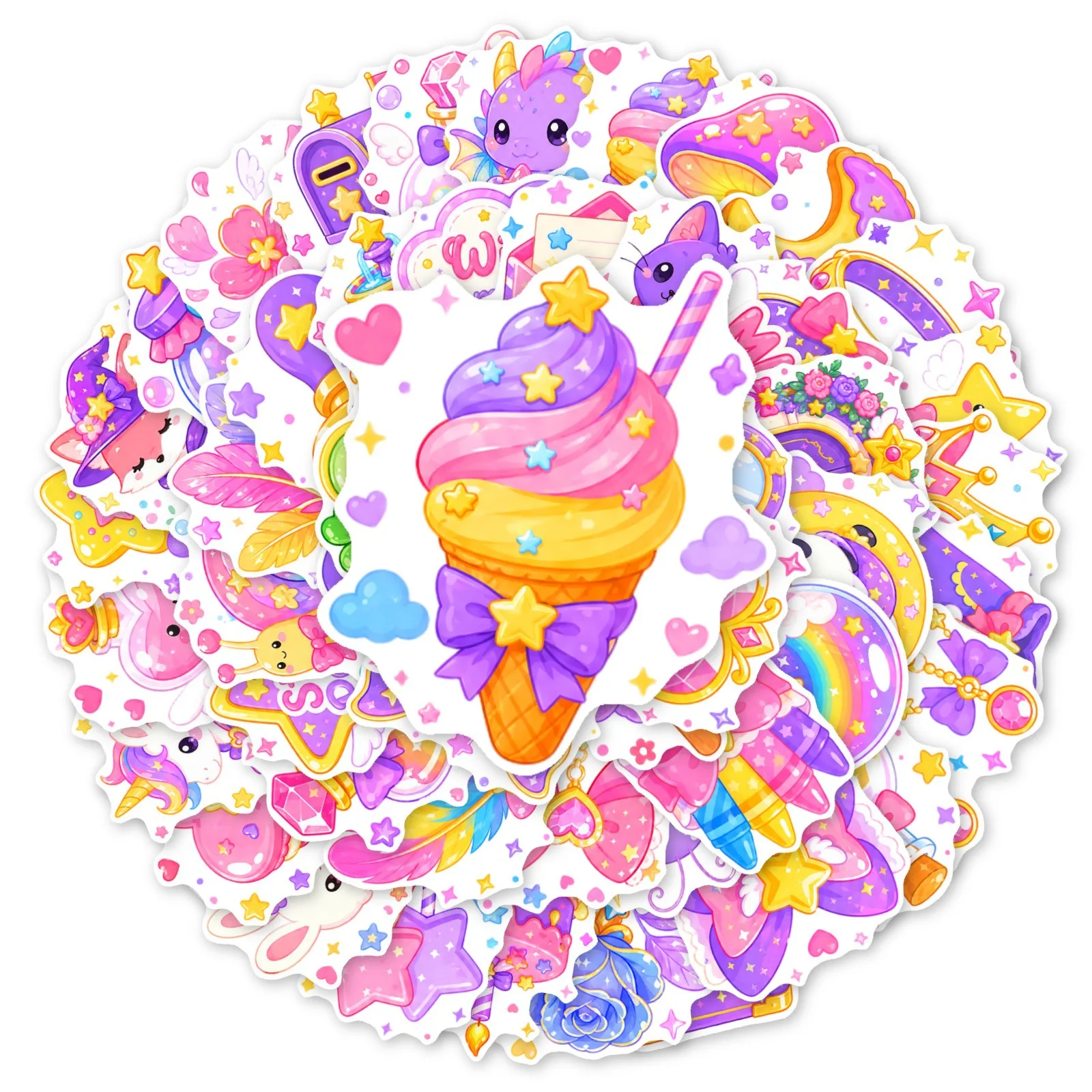 10/30/50PCS Cute Magical Purple Moon Panda Stickers Vinyl Kawaii Decal Pack Girls Laptop Aesthetic Birthday Party Gift Sticker