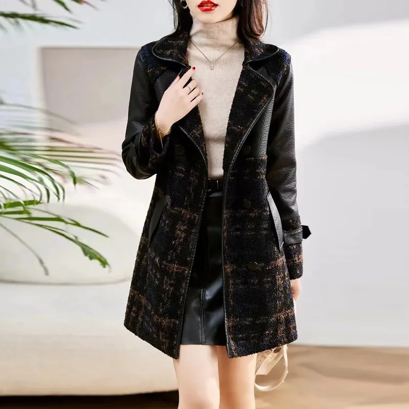 PU Leather Coat Women Add Velvet Thicken 2024 Autumn Winter New Long Jacket Ladies Fur One High-Quality Windbreaker Fashion Tops