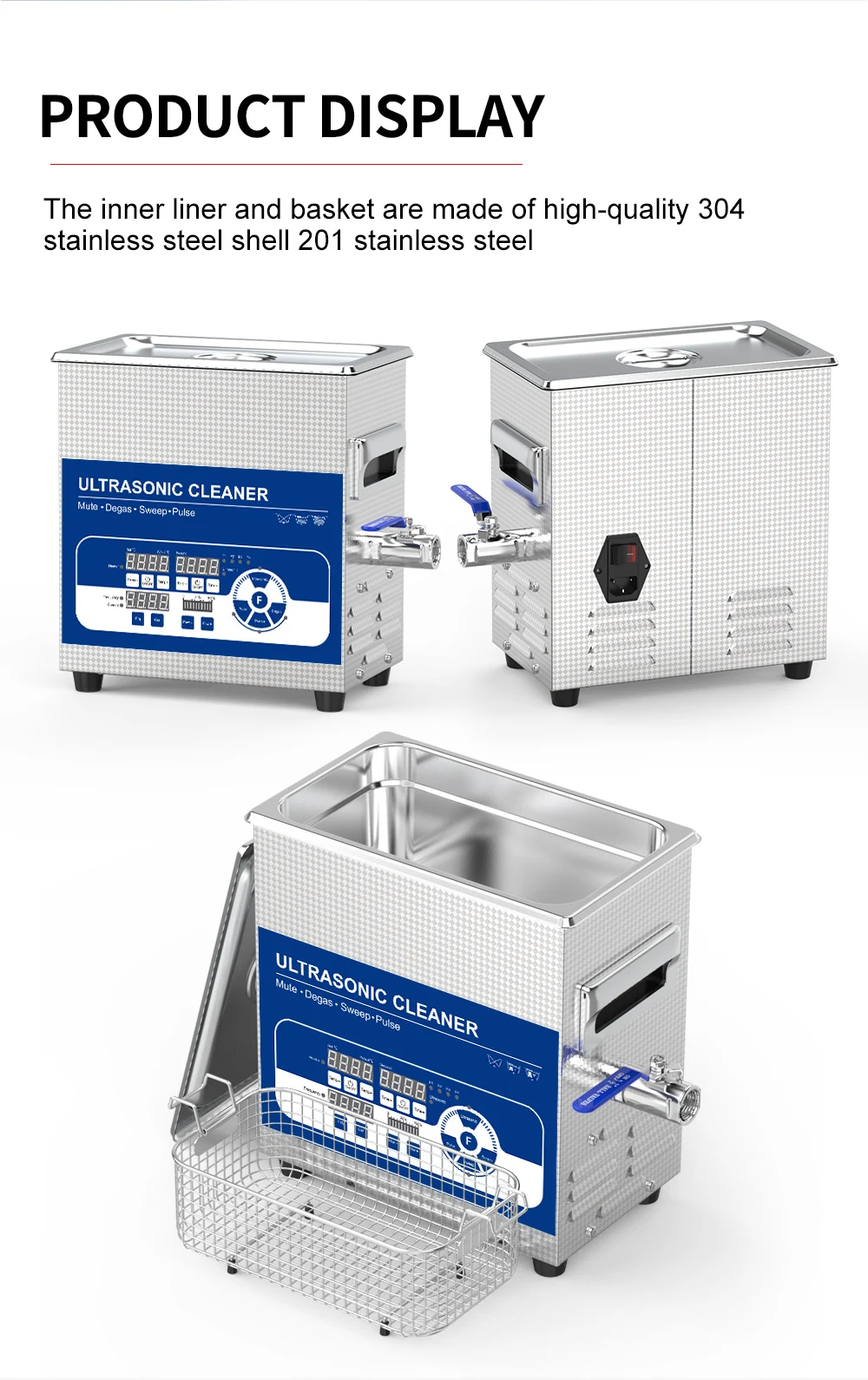GRANBO Neuer Ultraschall-Container 40/68/80/100/120 kHz 800 W 7,9 Gal Labor-Automotorteile, chemische Industrie, Mehrzweckreinigung – Detail 13