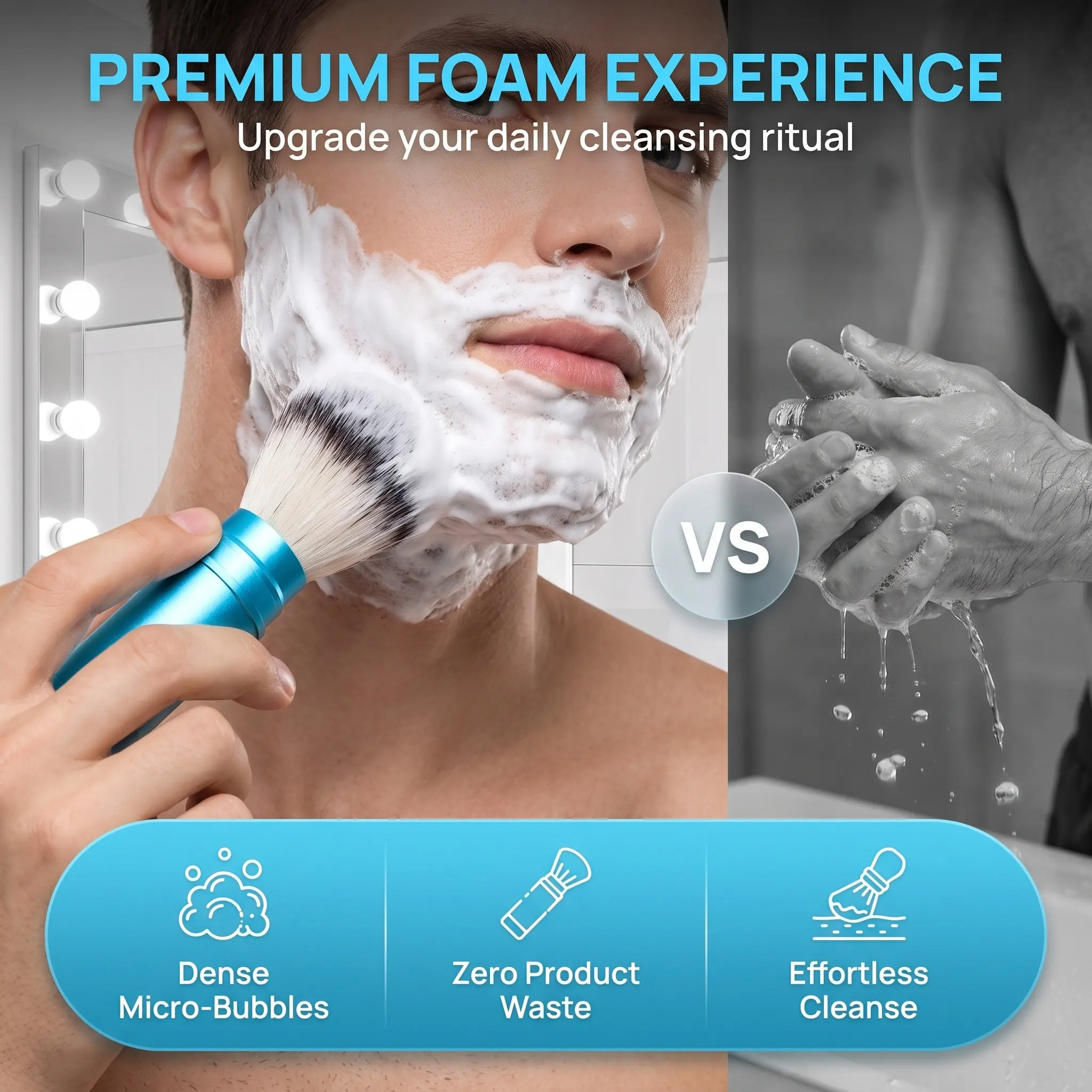 Portable Aluminum Shaving Brush Synthetic Bristles Travel Facial Foam Grooming Tool Men Wet Shave Facial Cleansing Brush