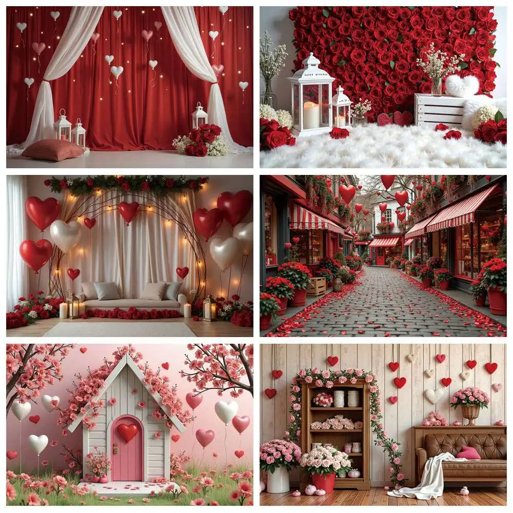 

MOON.QG February 14 Photography Backdrop Rose Valentine's Day Curtain Photocall Background Baby Studio Photozone Accessories