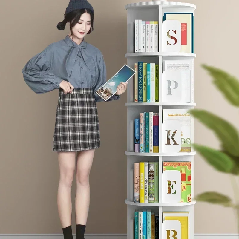 360 Degree Rotating Round Bookshelf Floor Storage Rack For Office Study Dormitory Corner Primary School Home Use Organizer