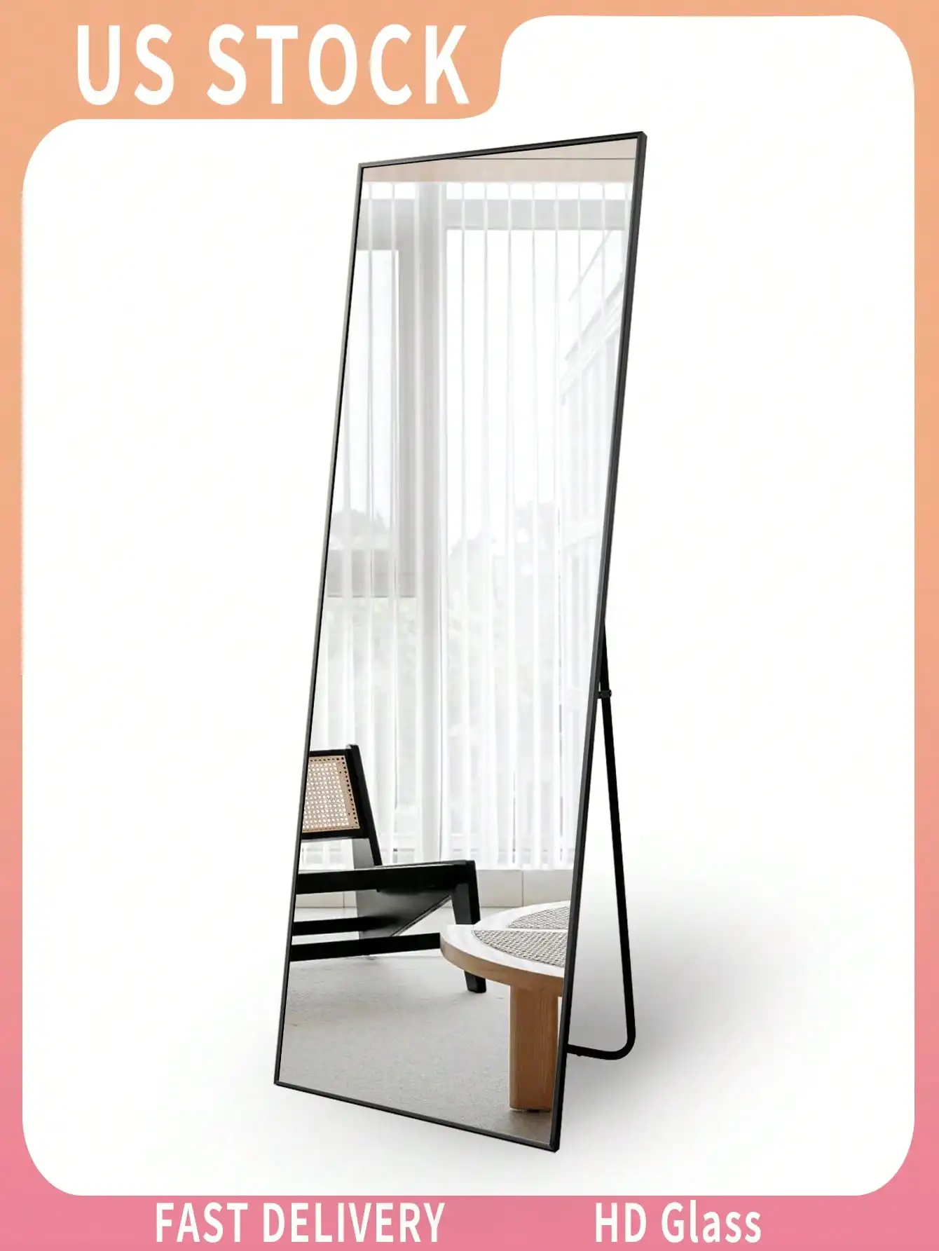 

21"X63" Full-Length Mirror With Aluminum Alloy Frame, Oversized Floor & Wall Mirror For Hanging Or Leaning, Full Body Mirror