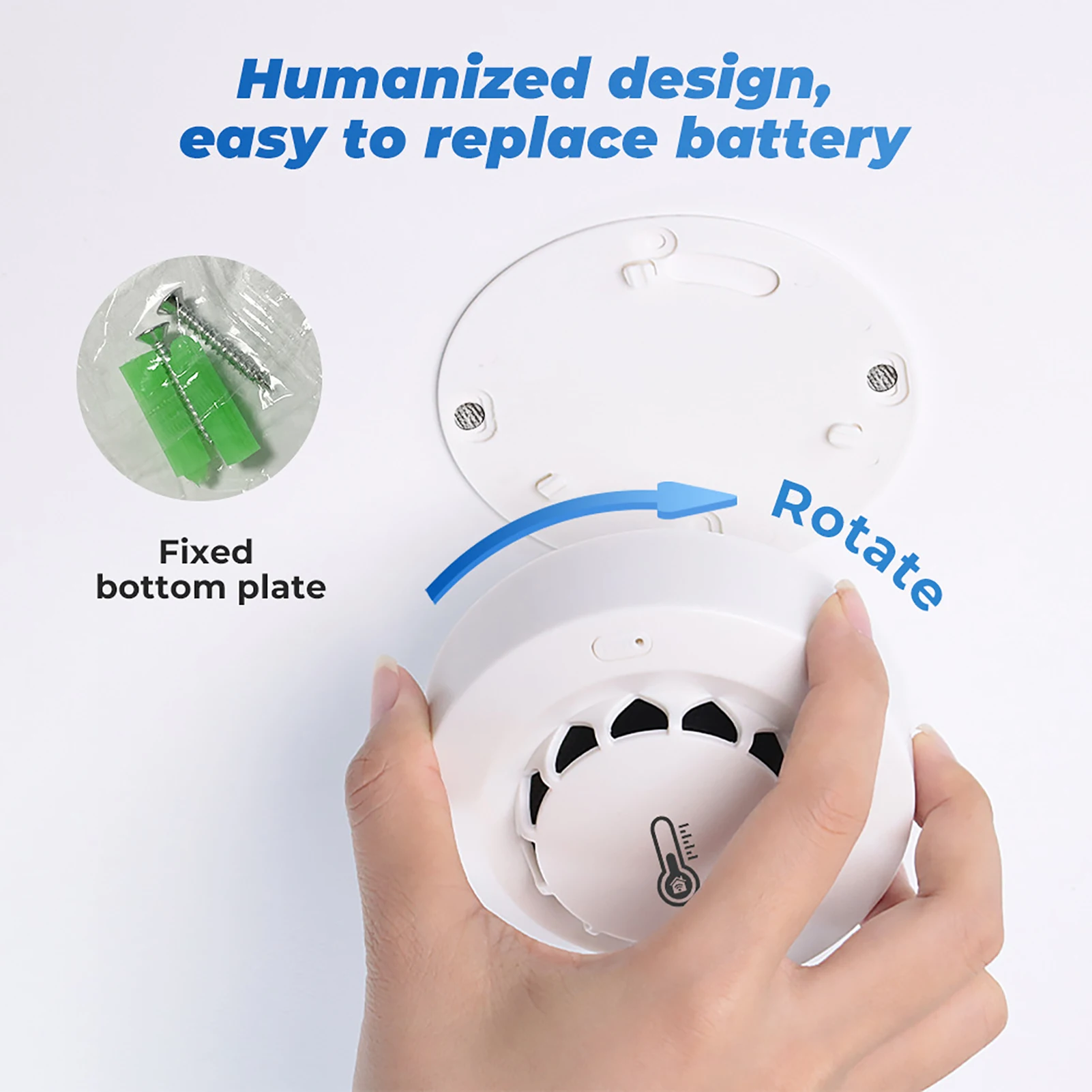 Tuya Wifi BT Two Connection Smoke Detector Temperature Humidity Measurement Device 80dB Sound Alarm view 5