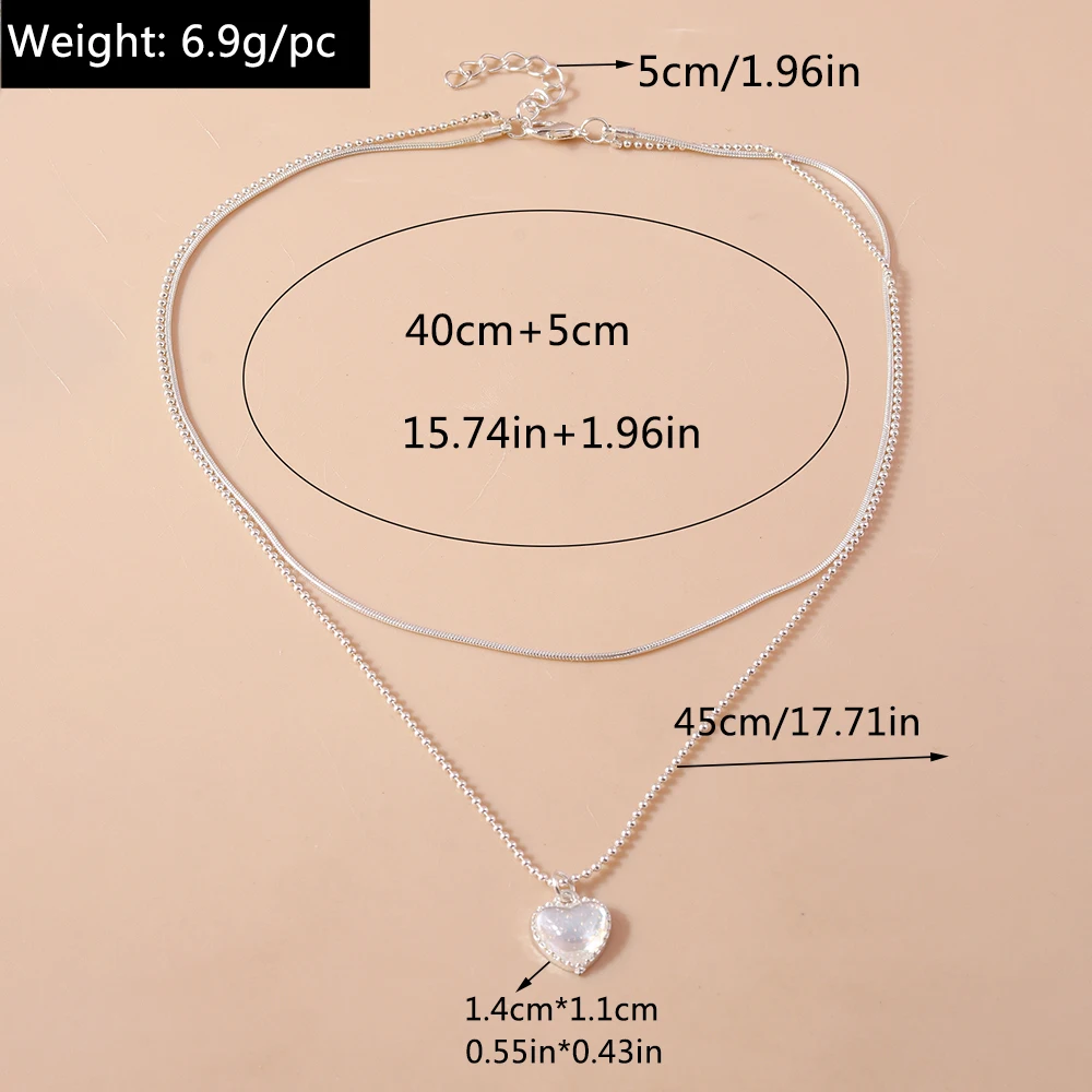 Aihua Einfache Doppelschichtige Elegante Herz-Halskette, Französische Glücksbohnen-Herz-Halskette für Damen und Mädchen – Detail 3
