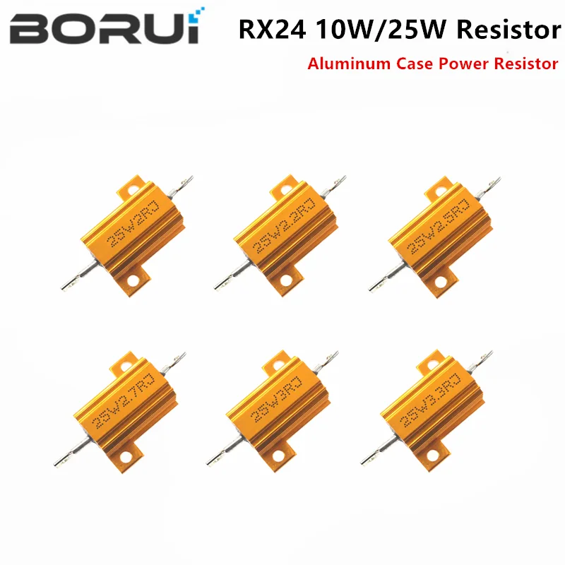 1PCS 10W 25W Aluminum Power Metal Shell Case Wirewound Resistor 0.01 ~ 30K 1 2 3 5 6 8 10 20 100 150 1K 10K ohm RX24