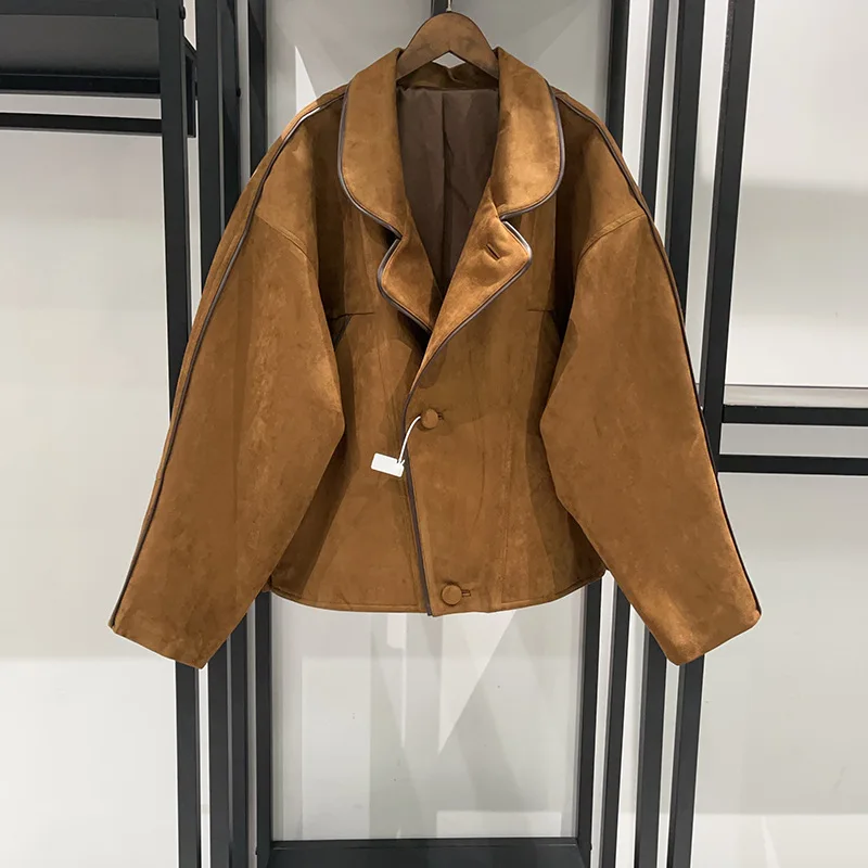 

Women's lapel leather jacket long sleeves winter woman warm clothes