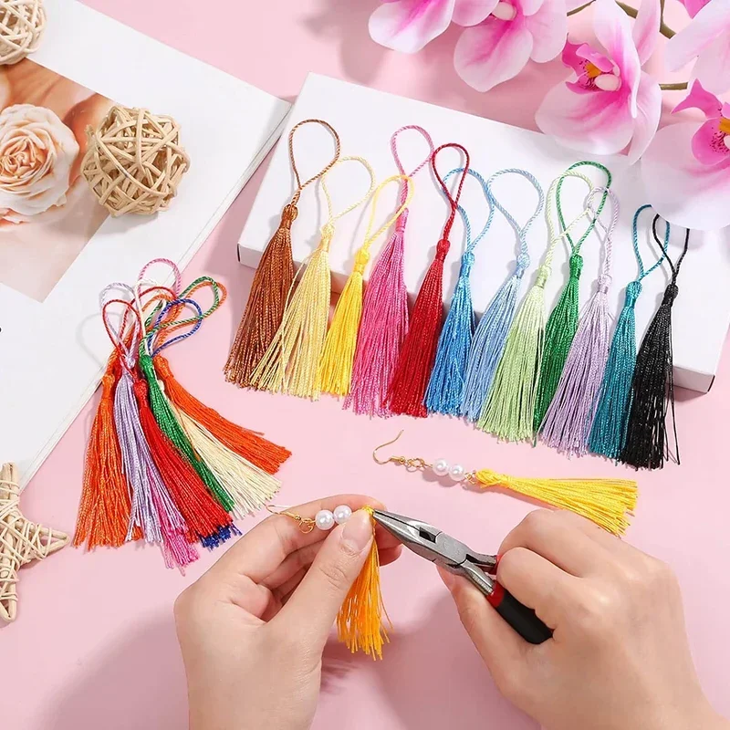 50 Pcs Polyester Silk Tassel Fringe Hanging Rope Silk Tassel Fringe For Sewing Curtains Accessories DIY Crafts Jewelry Making