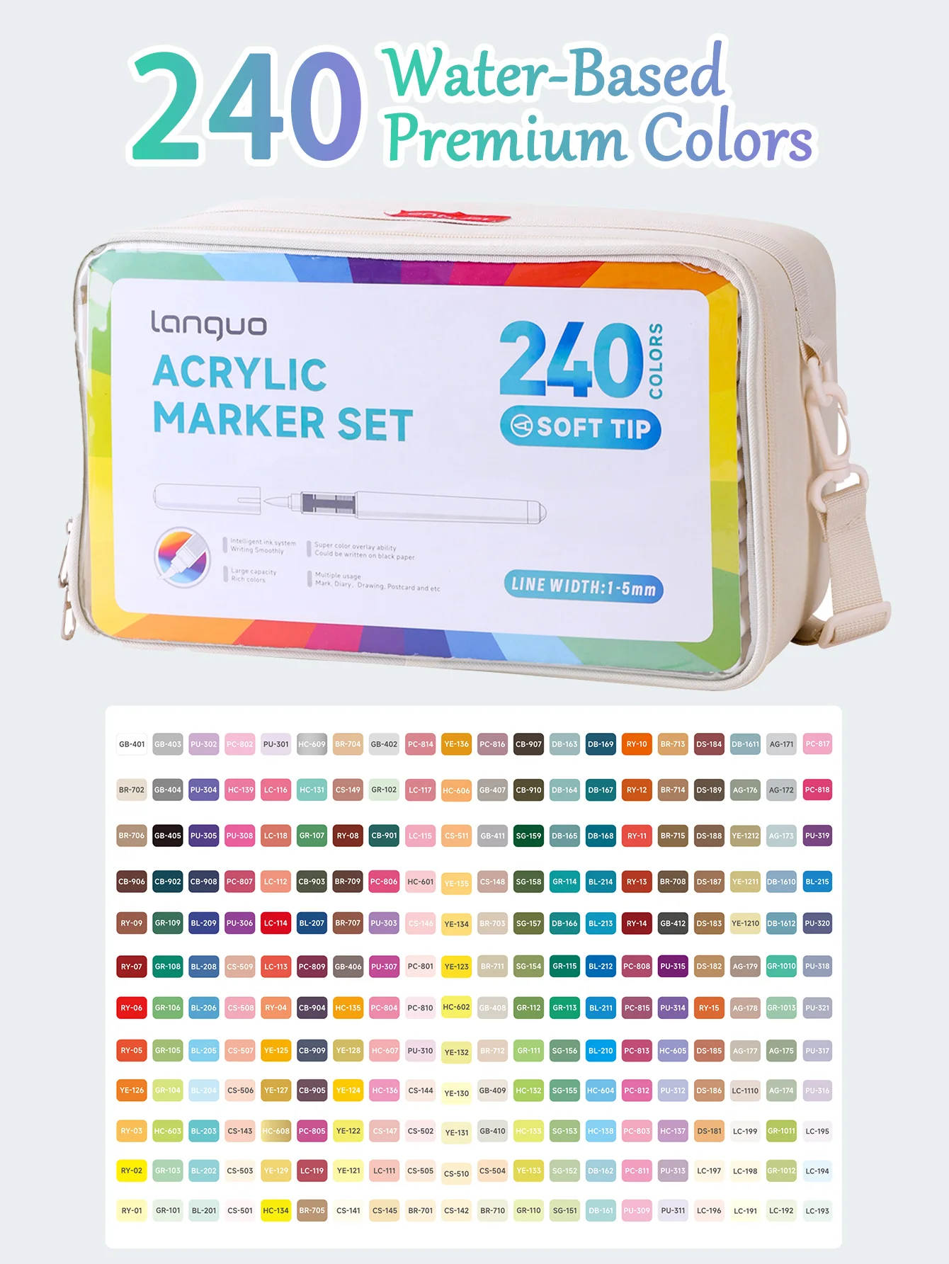 Languo 288/240 Kleuren Direct Liquid Acrylmarker Set met Vervangbare Punten Studenten DIY Graffiti Tekenen Schilderen Pen