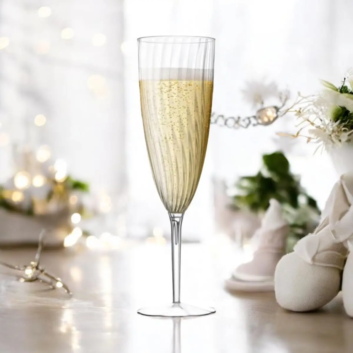 نظارات شمبانيا بلاستيكية شفافة سعة 6 أونصة، 24 عبوة من المزامير للاستعمال مرة واحدة لحفلات الزفاف والحفلات والتحميص #5