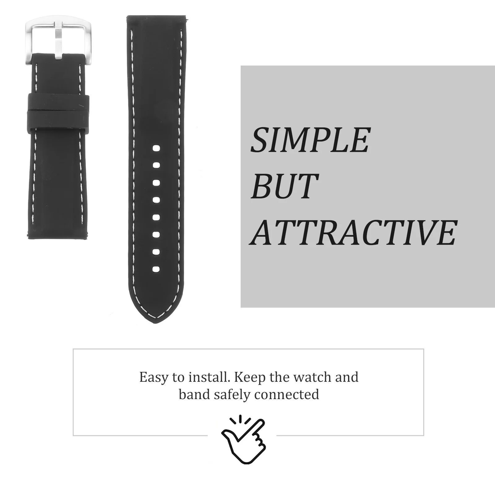 

Watch Strap Waterproof Durable Silicone Watch Band Breathable Watch Wristband for Replacement 24mm (Black with White Line)