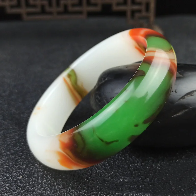 Genuine Color Jade Bangle Bracelet Chinese Hand-Carved Charm Jewelry Natural Jadeite Accessories Fashion Amulet Men Women Gifts