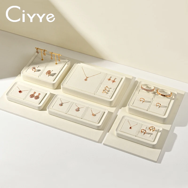 Ciyye Premium Beige Microfiber Jewelry Display Prop Ring Earring Necklace Watch Display Stand Jewelry Showcase Window Exhibition