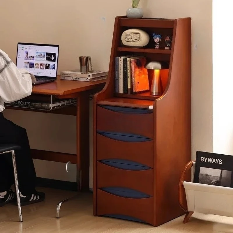 A  Retro mobile side cabinet, bedroom bedside table, small vanity table, multi-functional storage, secretary cabinet