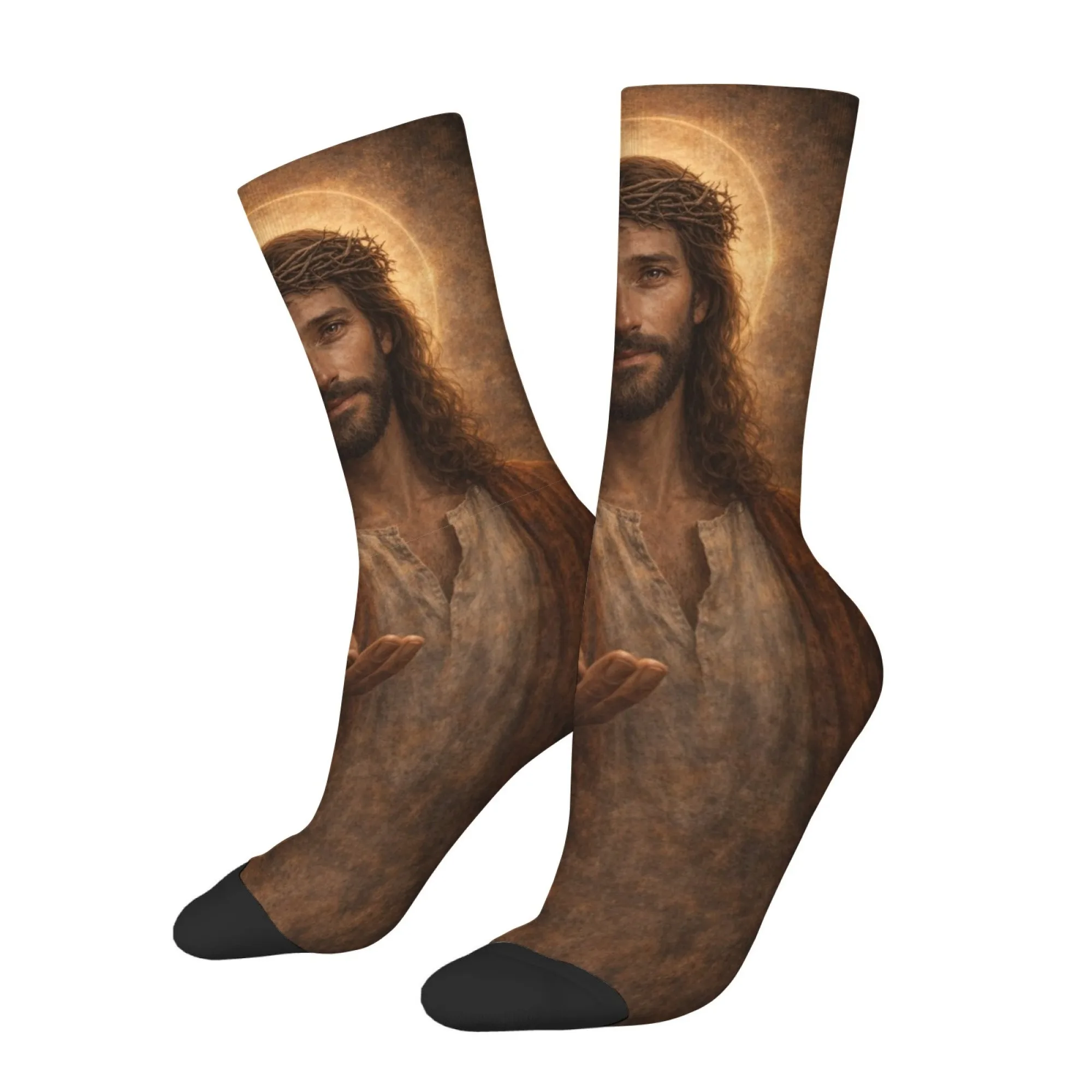 Lend a Hand to Save Jesus Men's Cycling Socks Stretchy Breathable Soft Christian Streetwear Themed Gift for Holidays Parties