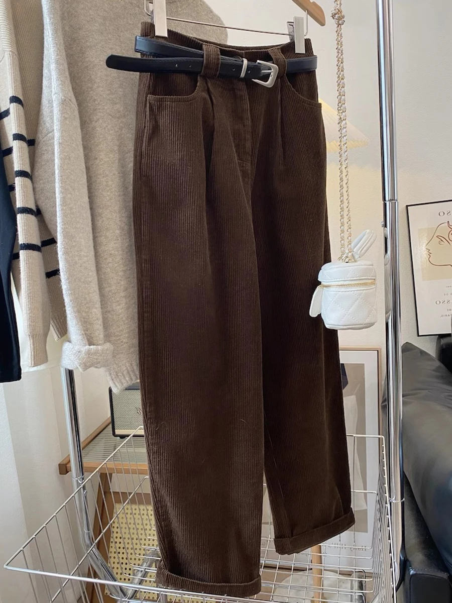 شتاء 2024 حجم كبير ارتفاع الخصر خمر سروال قصير بنطال ذو قصة أرجل واسعة التخسيس فضفاض مستقيم قطع بنطلون للنساء عادية Sle #3