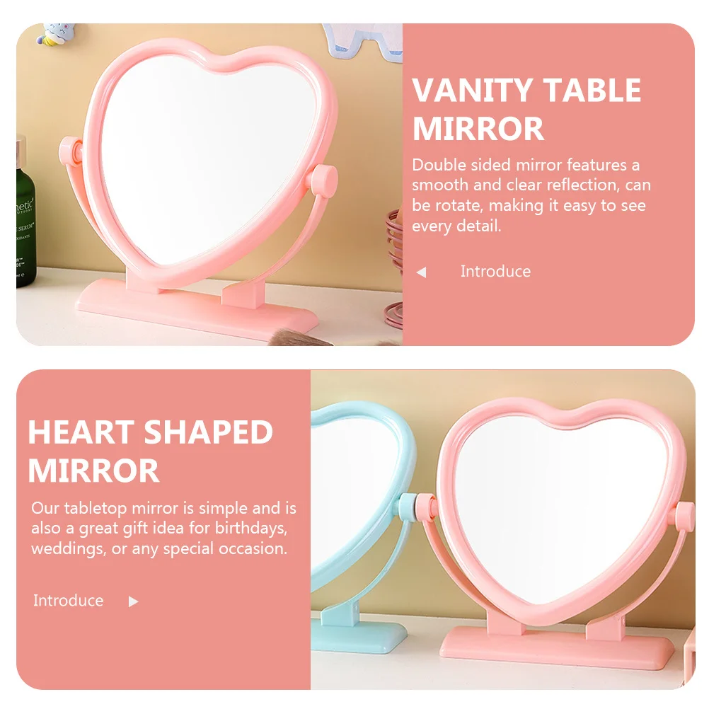 Heart Shaped Double-Sided Tabletop Mirror Compact Portable Desk Mirror for Bedroom Decor