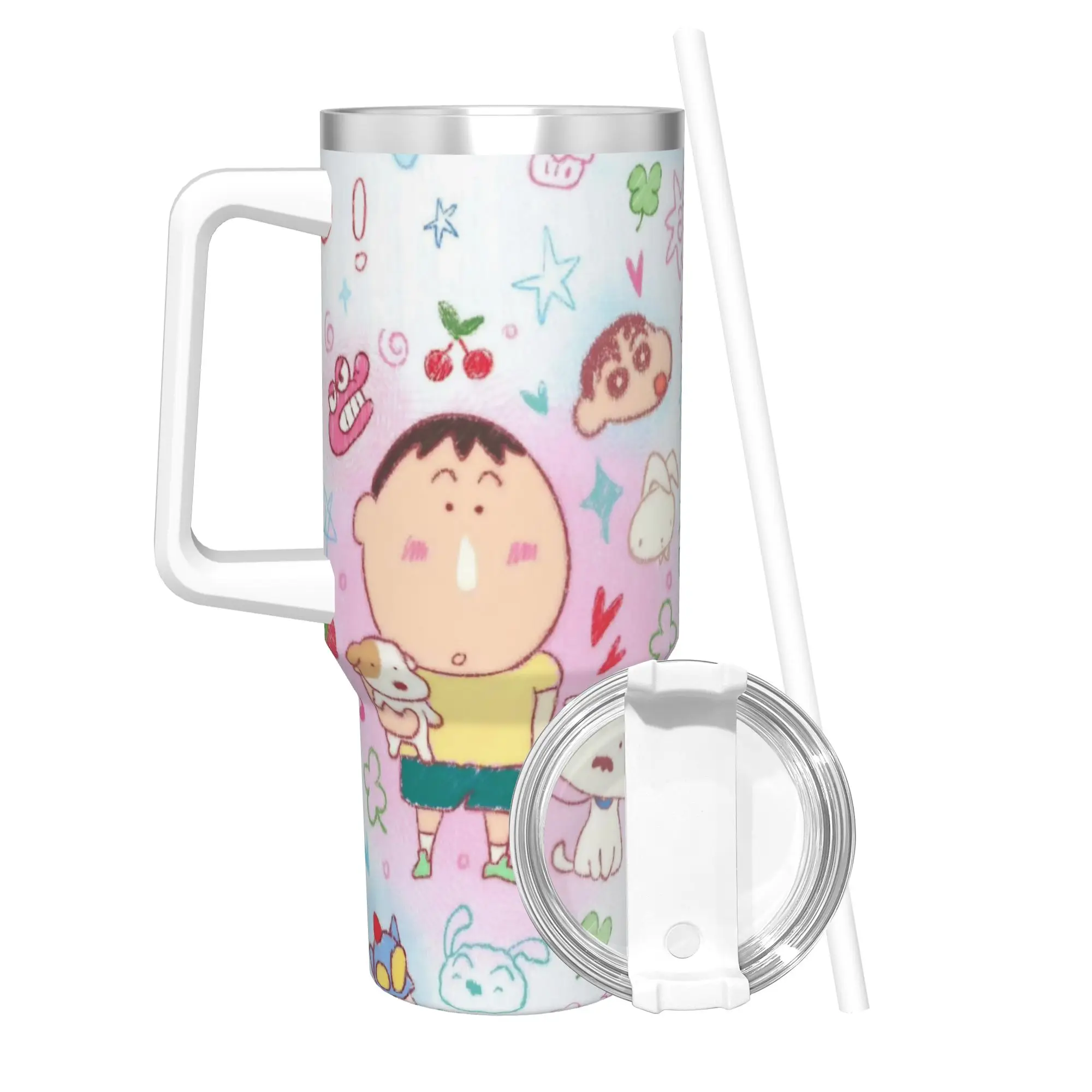 Stainless Steel Tumbler Crayons Shin Chans Anime Thermal Mug  Portable Hot Drinks Mugs Cup Driving Water Bottle