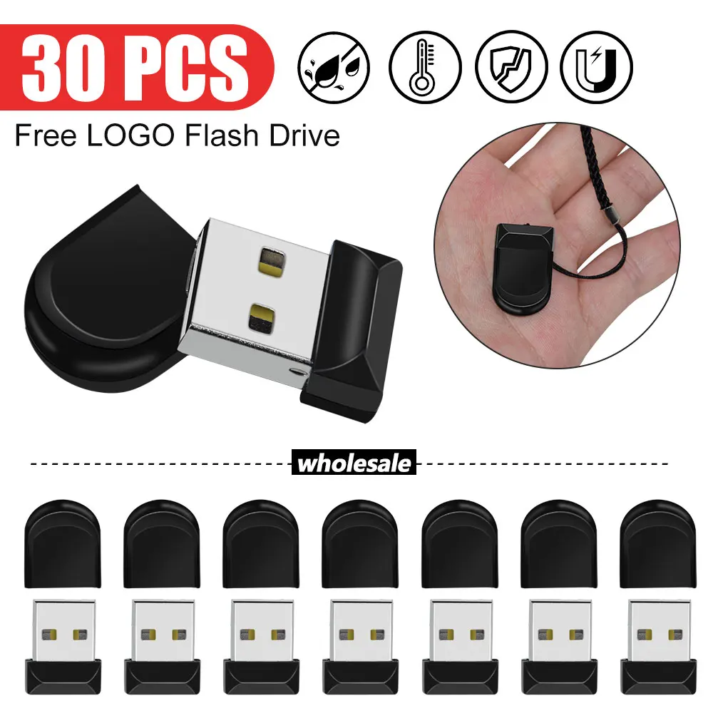 Unidad Flash USB 2,0 de 30 piezas, Pendrive de 64GB, 4GB, Super Mini, 2,0, 16GB, 8GB, cadena libre