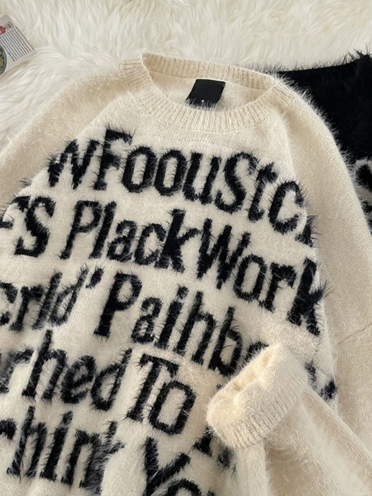 

Парные вязаные свитера оверсайз с буквенным принтом, свободного кроя, с круглым вырезом, длинными рукавами, для мужчин и молодежи, зимняя повседневная одежда