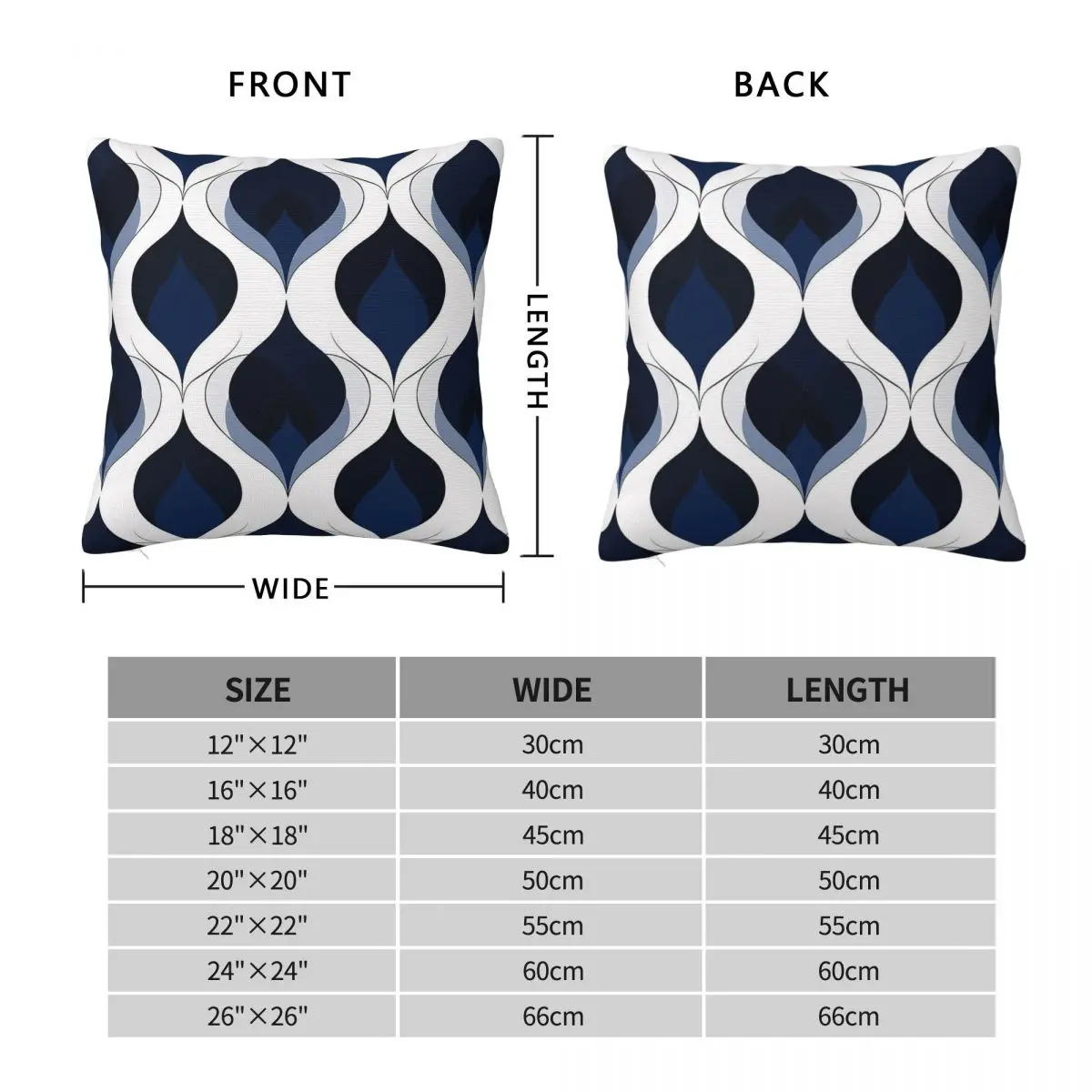 Curves Navy Blue White Grey Square Pillowcase Polyester Linen Velvet Printed Zip Decor Throw Pillow Case Sofa Cushion Cover
