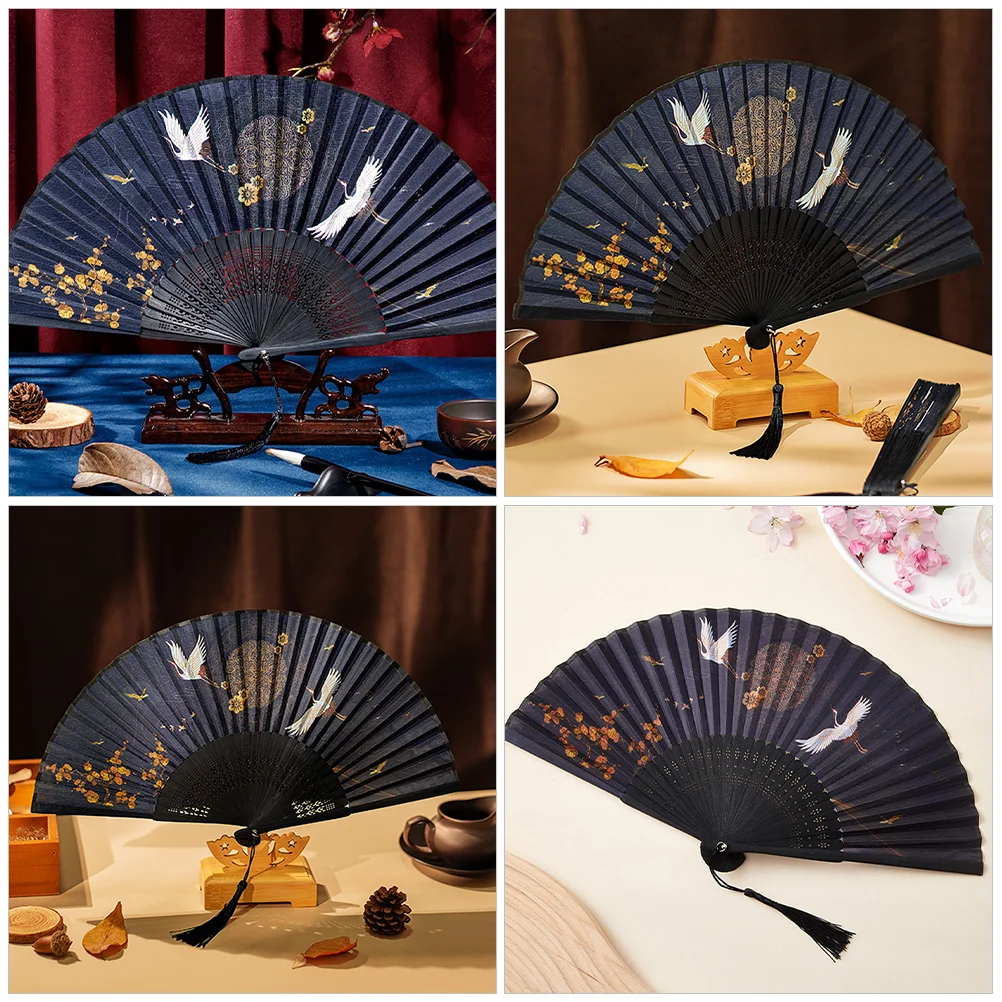 Chinese Style Folding Fan Handheld Foldable Dance Photo Silk Cloth Party Prop Retro