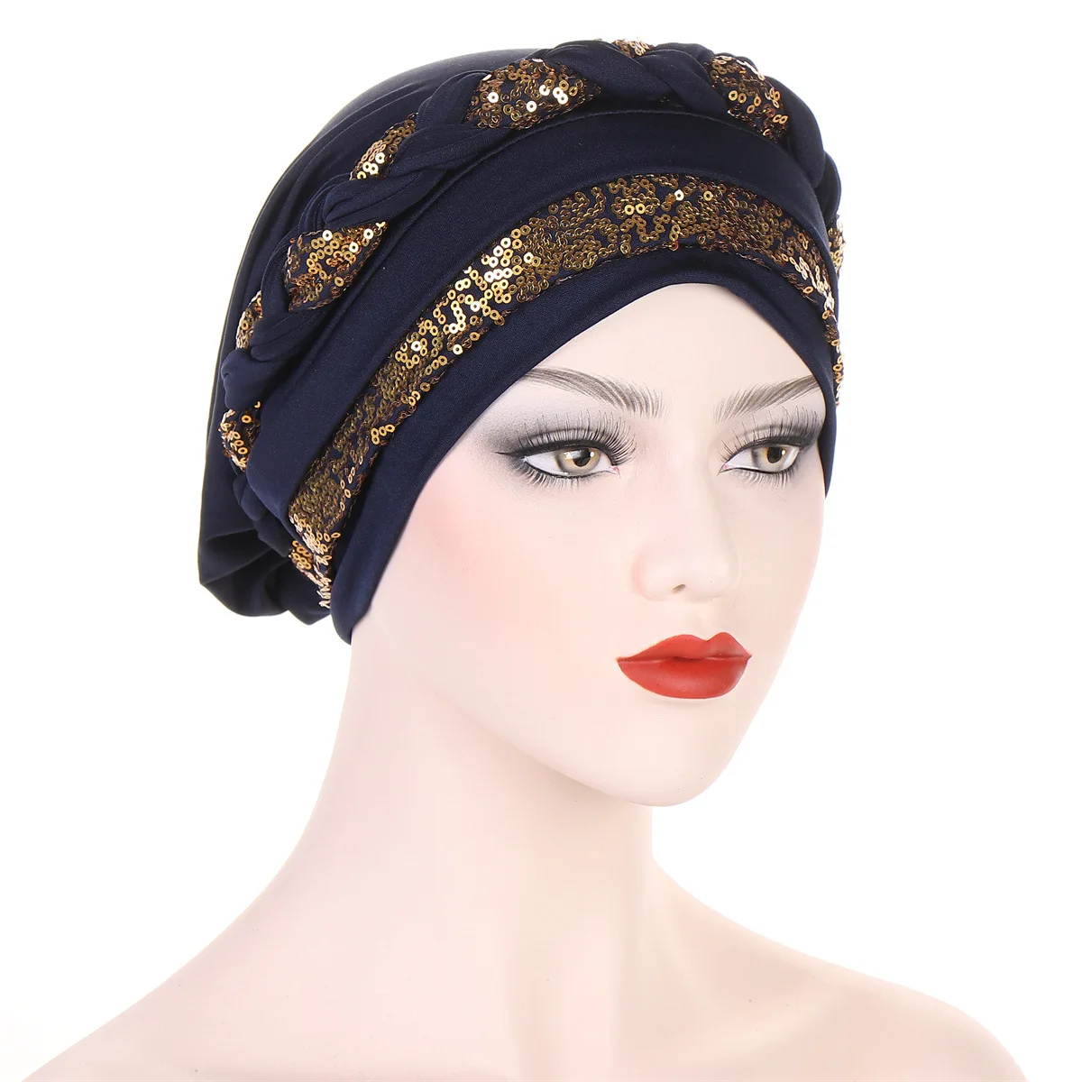 Nuove donne turbante cappelli paillettes Solid Braid Twist Caps cancro chemioterapia berretti berretto copricapo placcato copertura per la perdita