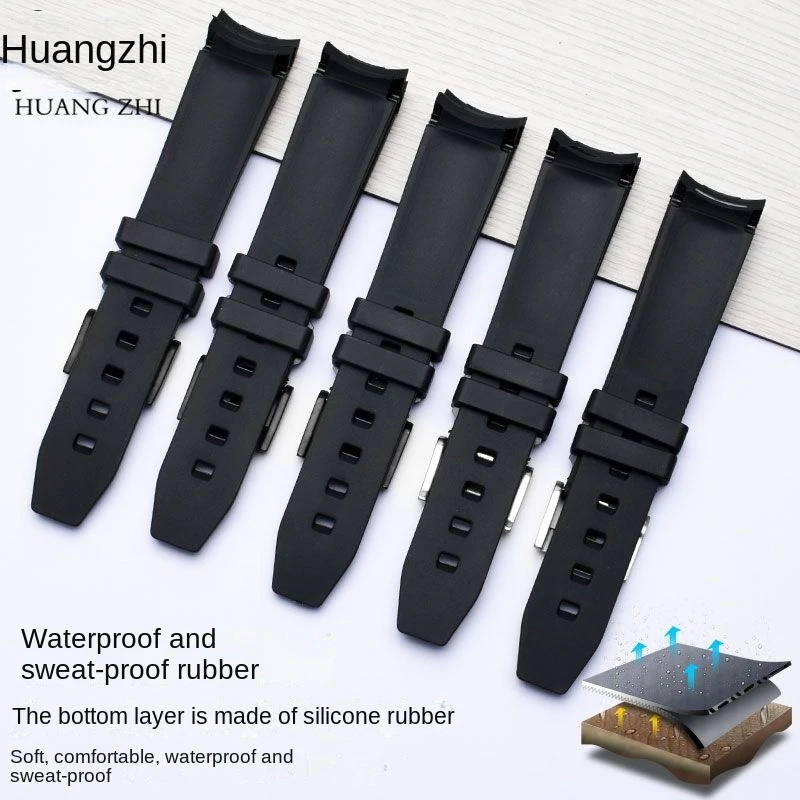 20mm 21mm Curved End Rubber watch strap for Rolex Black Water Ghost Sky Overlord Precision Longines Comcas silicone watch chain